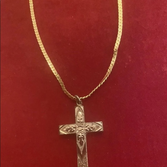 Antique Victorian cross gold filled with neck chain - Picture 5 of 5
